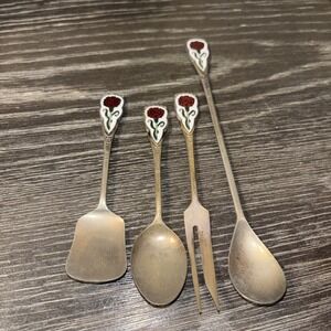 EPNS Carnations set of 4 Silver plated‎  Purple Flower